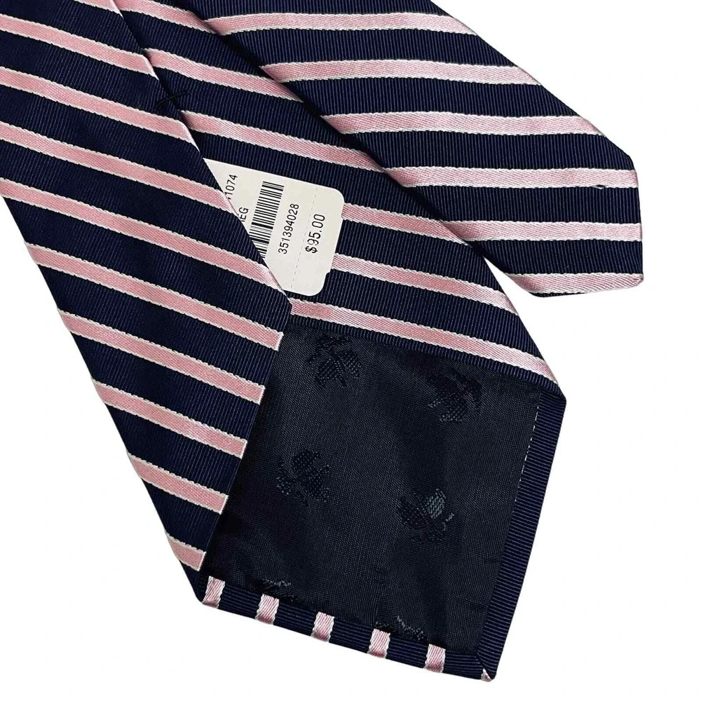 Brooks Brothers Necktie Mens Navy Blue Pink Preppy Repp‎ Striped Silk Classic
